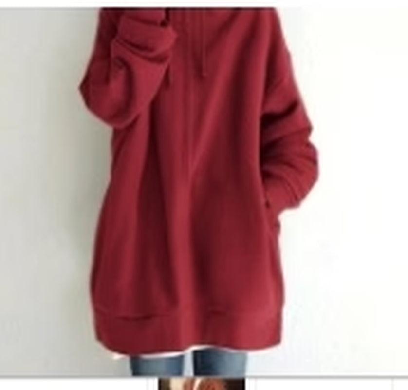 Oversized S-5XL Women Loose Hooded Coats Autumn Female Tie Collar Long Sleeve Zipper up Add Velvet Long Sweatshirt