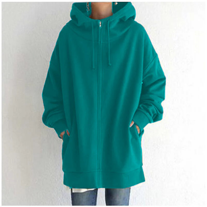 Oversized S-5XL Women Loose Hooded Coats Autumn Female Tie Collar Long Sleeve Zipper up Add Velvet Long Sweatshirt